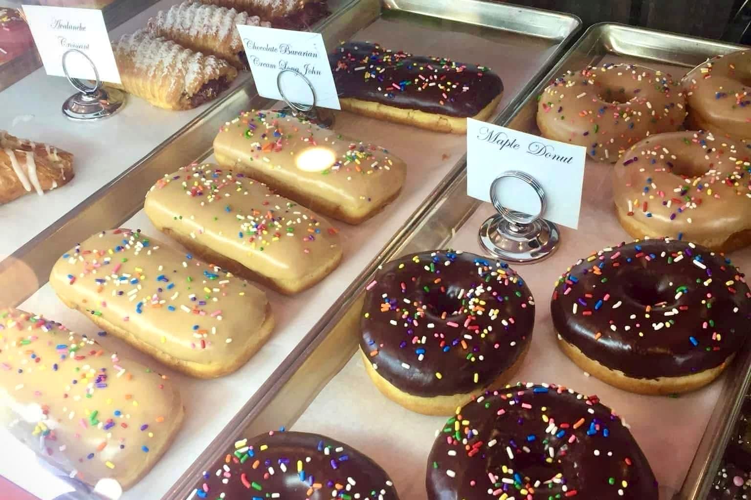 Donuts and pastries in the bakery case
